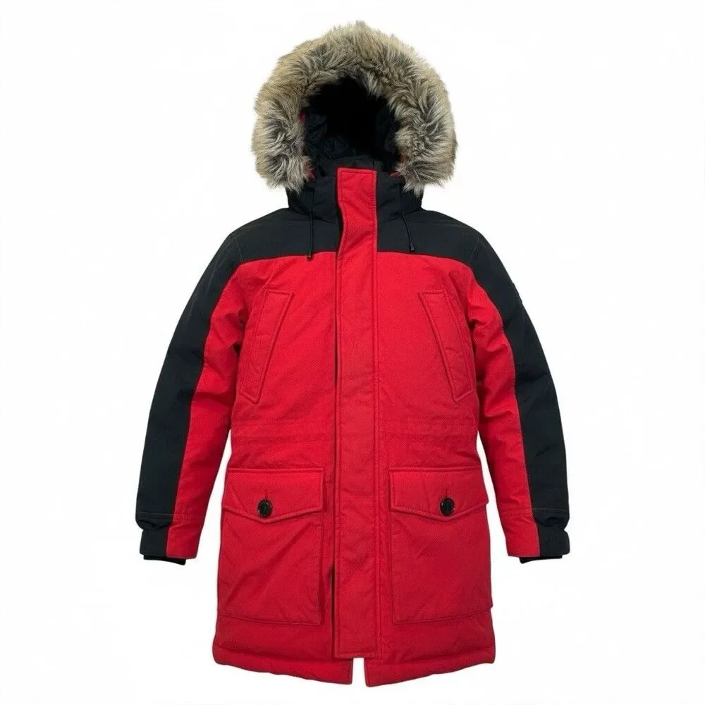 Lands’ End Down & Primaloft Winter Parka Mens Small 34–36 Faux Fur Hood